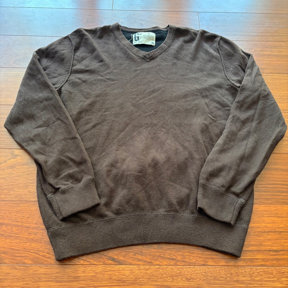 Gap Vintage Brown Cotton Cashmere V-Neck Sweater Minimalist Streetwear Size M